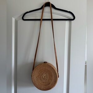 Round Rattan Bag for Women - Brown